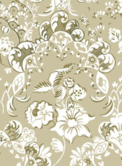 Beautiful floral pattern, suitable for textile, packaging, Daisy flowers, bellflowers, leaves, white background. Floral illustration. Vector seamless pattern. Botanical design. Meadow nature plants