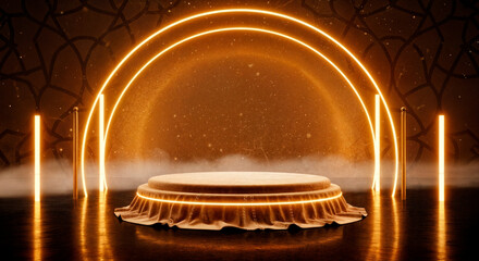 Golden podium with light arches