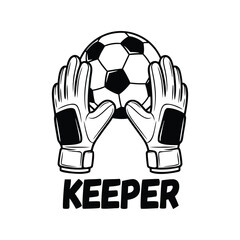 Monochrome Goalkeeper Keeper Logo Vector Goalie Gloves Catching Soccer Ball Graphic Emblem for Sport Team, Defense or Training Icon on White