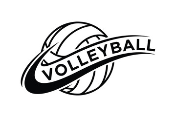 Volleyball Logo with Dynamic Swoosh and Bold Text , Vector Sports Design on White Background for Team Branding and Athletic Graphics