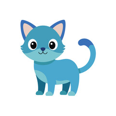 Cute cartoon blue kitten standing and smiling