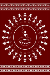 Beautiful Indian traditional and Cultural Warli art isolated on dark brown background - vector illustration