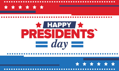 Happy Presidents day in United States. Washington's Birthday. Federal holiday in America. Celebrated in February. Patriotic american elements. Poster, banner and background. Vector illustration