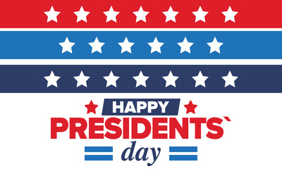 Happy Presidents day in United States. Washington's Birthday. Federal holiday in America. Celebrated in February. Patriotic american elements. Poster, banner and background. Vector illustration