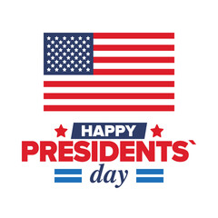 Happy Presidents day in United States. Washington's Birthday. Federal holiday in America. Celebrated in February. Patriotic american elements. Poster, banner and background. Vector illustration