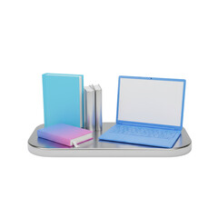 Pastel Study Space Render featuring laptop and books on floating transparent surface