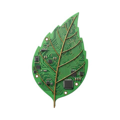 Green circuit board leaf isolated on transparent background represents technology