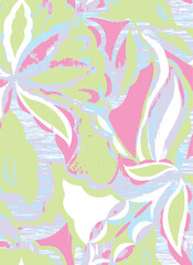 summer tropical garden floral leaves illustration background seamless pattern repeat print textile fabric vector artwork. watercolors natural 