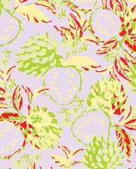 Abstract tropical foliage background in pastel green blue colors. Palm leaves in line art, grunge silhouette seamless pattern. Vector tropics illustration for swimwear design, wallpaper, textile
