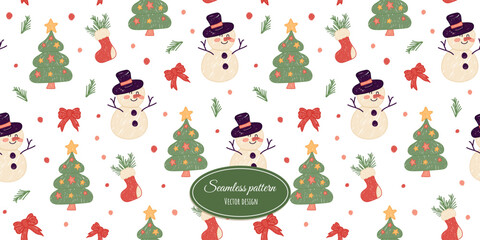 Festive, winter fashion seamless hand drawn pattern style children drawing . Vector design for children's bedding, fabrics, wallpaper, wrapping paper and more.