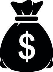 Black Money Bag Icon with Dollar Sign Keywords: money bag, money, finance, currency, dollar
