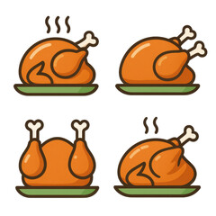 Cartoon Style Roasted Chicken in Different Angles and Perspectives