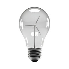 Wind turbine inside light bulb isolated on transparent background representing green energy