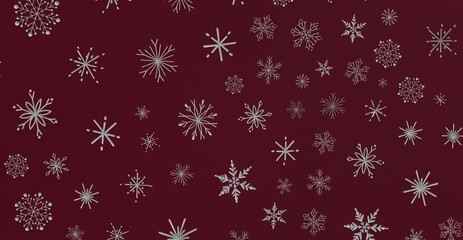 Elegant winter background with silver snowflakes on a rich burgundy backdrop, ideal for Christmas or New Year designs.
