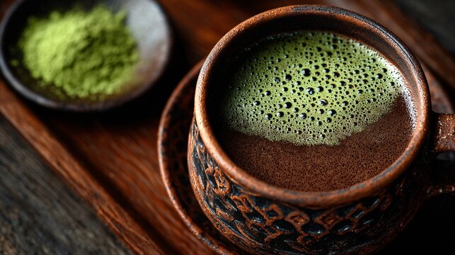 Mexican hot chocolate infused with Japanese matcha powder