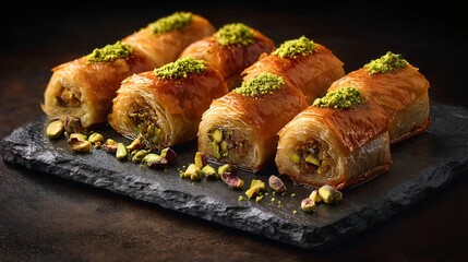 Moroccan briouat pastries arranged on Japanese slate