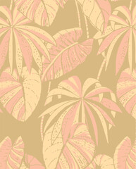 summer tropical garden floral leaves illustration background seamless pattern repeat print textile fabric vector artwork. watercolors natural 