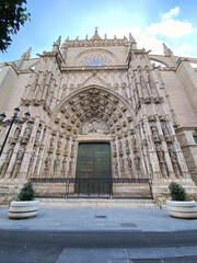 Main Door fa&ccedil;ade in gothic style of the Cathedral Santa Maria La Sede or Seville Cathedral. July 29, 2025. Seville, Andalusia, Spain, Europe.  