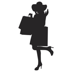 Woman Shopping Silhouette Flat Design Vector