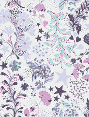 summer tropical garden floral leaves illustration background seamless pattern repeat print textile fabric vector artwork. watercolors natural 