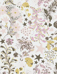 summer tropical garden floral leaves illustration background seamless pattern repeat print textile fabric vector artwork. watercolors natural 