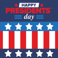 Happy Presidents day in United States. Washington's Birthday. Federal holiday in America. Celebrated in February. Patriotic american elements. Poster, banner and background. Vector illustration