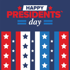 Happy Presidents day in United States. Washington's Birthday. Federal holiday in America. Celebrated in February. Patriotic american elements. Poster, banner and background. Vector illustration