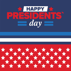 Happy Presidents day in United States. Washington's Birthday. Federal holiday in America. Celebrated in February. Patriotic american elements. Poster, banner and background. Vector illustration
