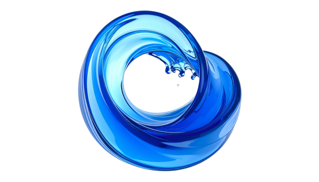 A dynamic, stylized loop of blue liquid, resembling a wave or ribbon, against black