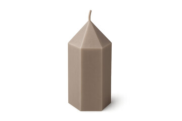 Beige faceted pillar candle with pointed polyhedral top and wick