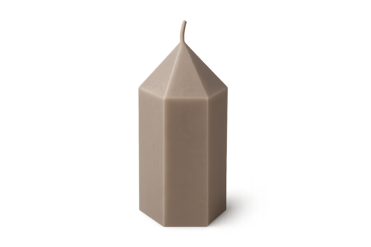 Beige faceted pillar candle with pointed polyhedral top and wick