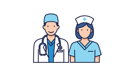 Fototapeta premium Illustration of a friendly doctor and nurse medical team in uniform with a stethoscope, representing healthcare and hospital staff services