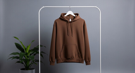Brown Hoodie on a Rack Stylish Apparel Display for Online Sales