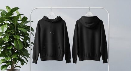Classic Black Hoodie Mockup Front and Back Views for Apparel Design and Branding