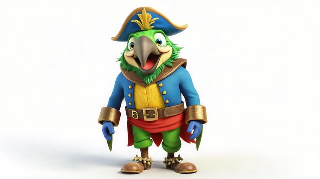 Pirate parrot character standing on white background