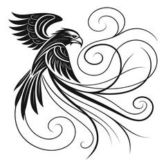 Elegant phoenix bird illustration with swirls