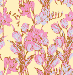 summer tropical garden floral leaves illustration background seamless pattern repeat print textile fabric vector artwork. watercolors natural 