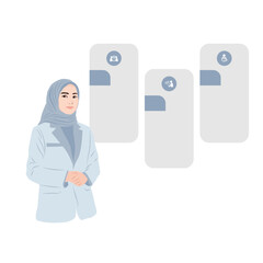 business woman with three fillable data feeds