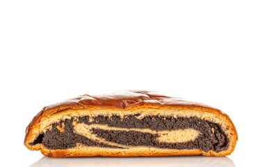 Poppy seed cake isolated on white background, macro.