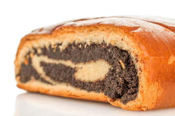 Poppy seed cake isolated on white background, macro.