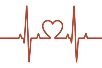 A continuous red heartbeat line forms a central heart shape, symbolizing love and health on a dark transparent background. background removed