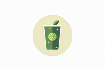 Refreshing green lime drink with straw and leaf in minimalist style