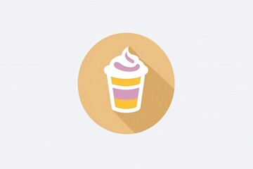 Colorful cupcake icon with long shadow on beige background