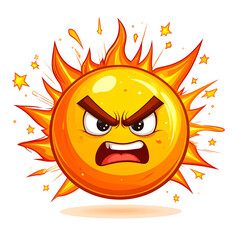 Cartoon vector PNG of an angry fireball with sparks flying, perfect for fantasy scenes, gaming icons, explosive energy visuals, and dynamic action designs