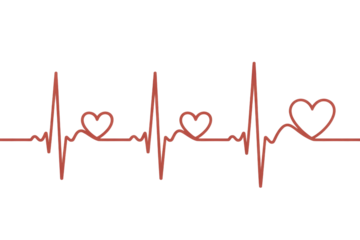 A red heartbeat line intricately weaves three heart shapes, symbolizing love, life, and health in a continuous, rhythmic flow. background removed