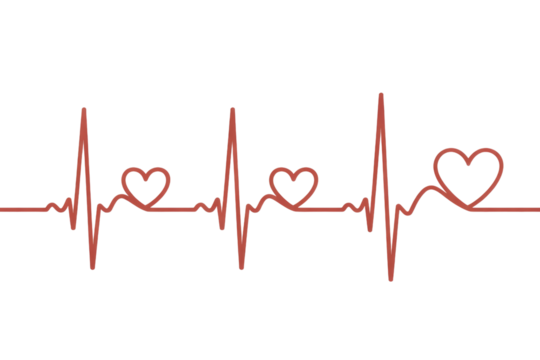 A red heartbeat line intricately weaves three heart shapes, symbolizing love, life, and health in a continuous, rhythmic flow. background removed