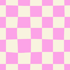 Abstract vector seamless pattern with distorted checks in y2k style. Twisted checkered funky background. 90s, 00s aesthetic. Retro wavy psychedelic checkerboard