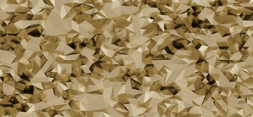 Abstract low poly background with repeating geometric forms in neutral gold colors. Use for design, art, and modern backdrops.