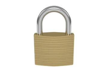 Naklejka premium A classic brass padlock with a silver shackle, symbolizing security and protection, presented centrally on a plain transparent background, ready for use. background removed