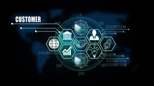 customer Lifecycle on Futuristic Radar Technology Background. 4k animation 